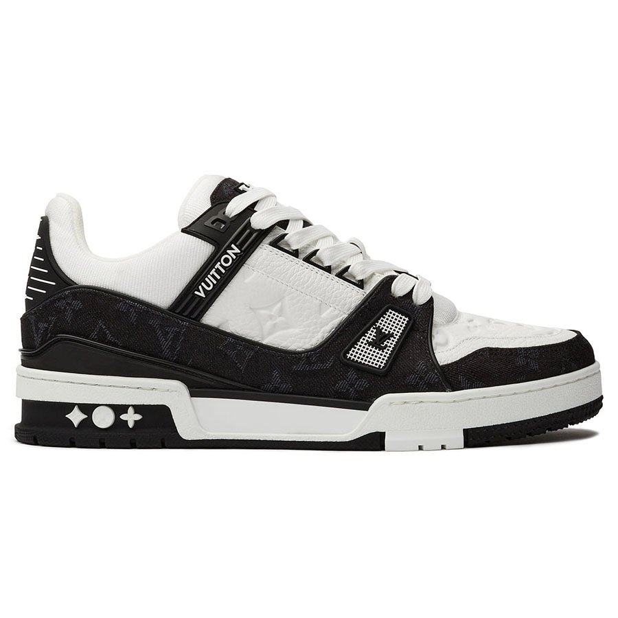 Giày LV Trainer Monogram Denim Đen Trắng Siêu Cấp Like Auth