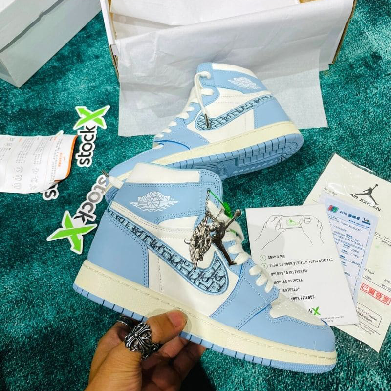 Giày Nike Air Jordan 1 Dior Blue Xanh Ngọc Siêu Cấp